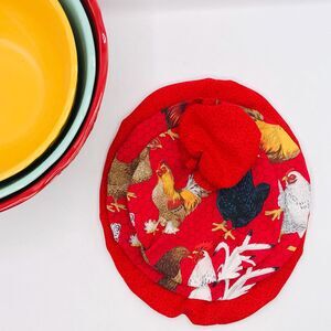 Cotton Bowl Cover For Sourdough, 4 Size Set, Reusable Washable Red Chickens